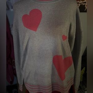 Marled Gray Sweater with Pink Heart Design